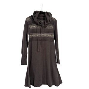 Prana Coco Hooded Nordic Pattern Sweater Gray Dress Size S